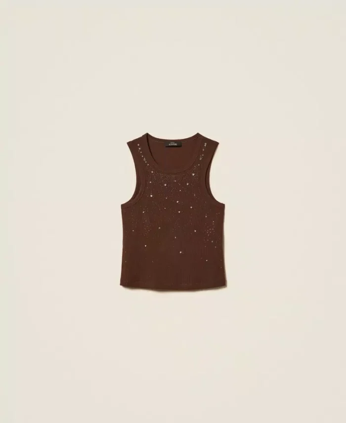 ACTITUDE Ribbed top with embroidery Chocolate Lab - Image 6