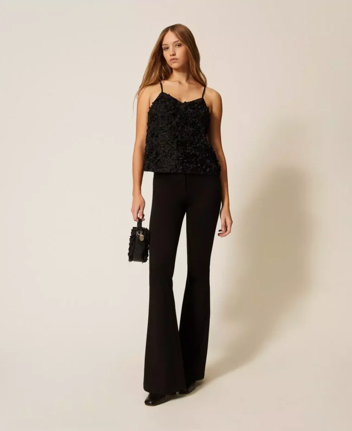 ACTITUDE Crêpe de Chine and tulle top with flowers Black - Image 5