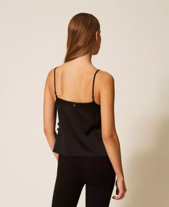 ACTITUDE Crêpe de Chine and tulle top with flowers Black - Image 4