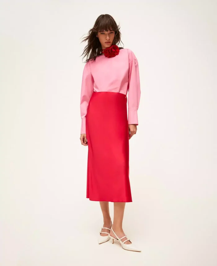 ACTITUDE Long satin skirt Magenta - Image 3