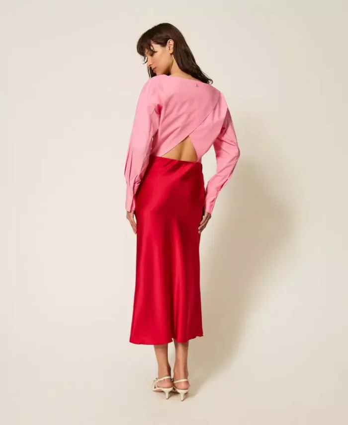 ACTITUDE Long satin skirt Magenta - Image 4