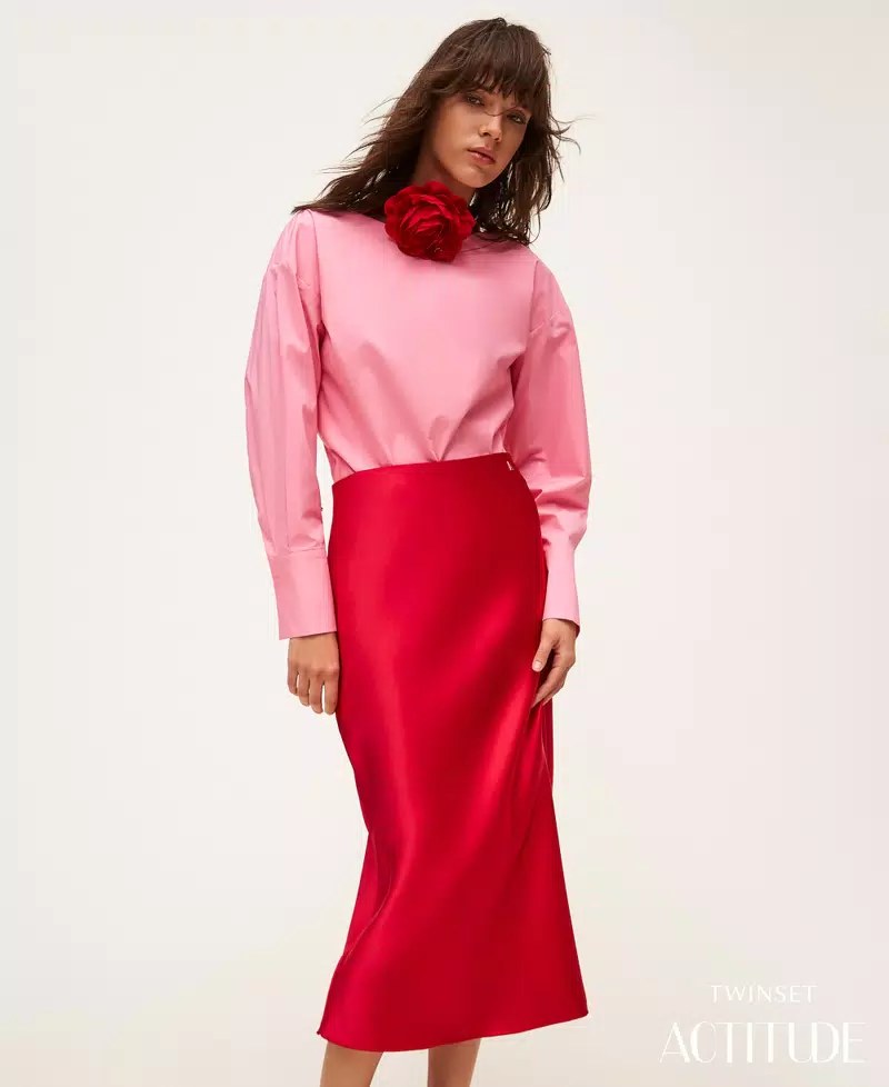 261AP2252_13160_PA ACTITUDE Long satin skirt Magenta - Image 1