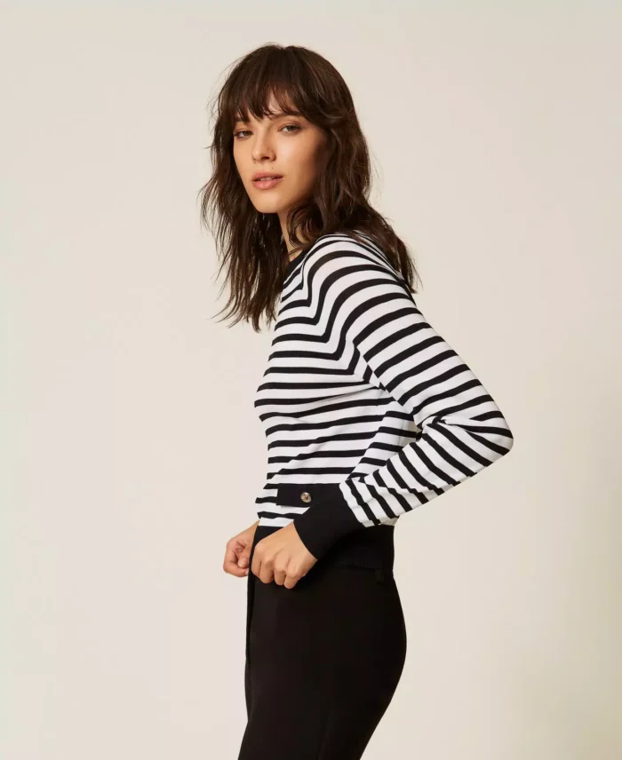 ACTITUDE Striped crew neck jumper Black/White - Image 3