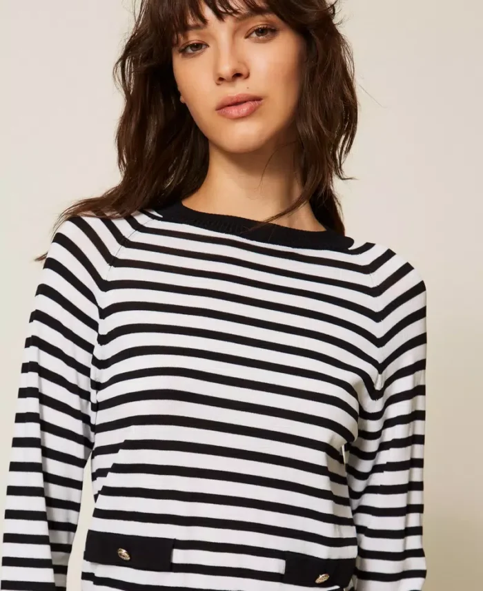 ACTITUDE Striped crew neck jumper Black/White - Image 2
