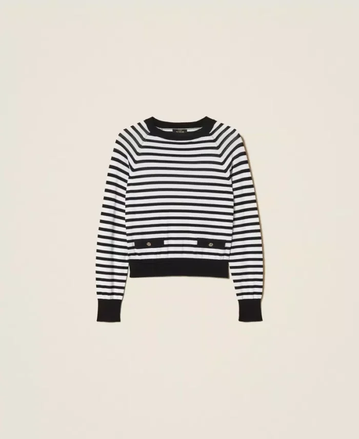 ACTITUDE Striped crew neck jumper Black/White - Image 6