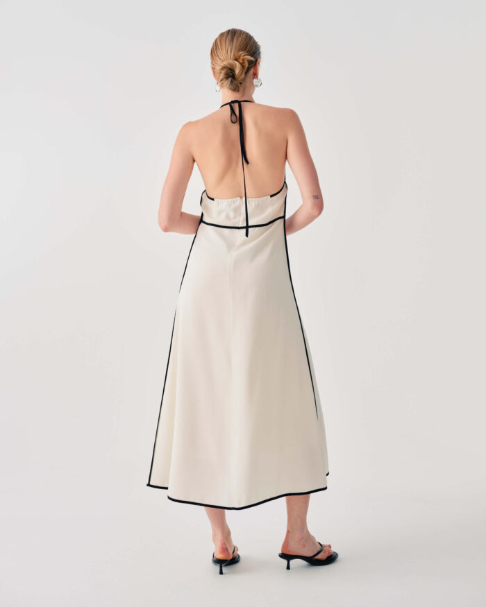BEATRICE Long dress with contrast piping Cream - Image 4