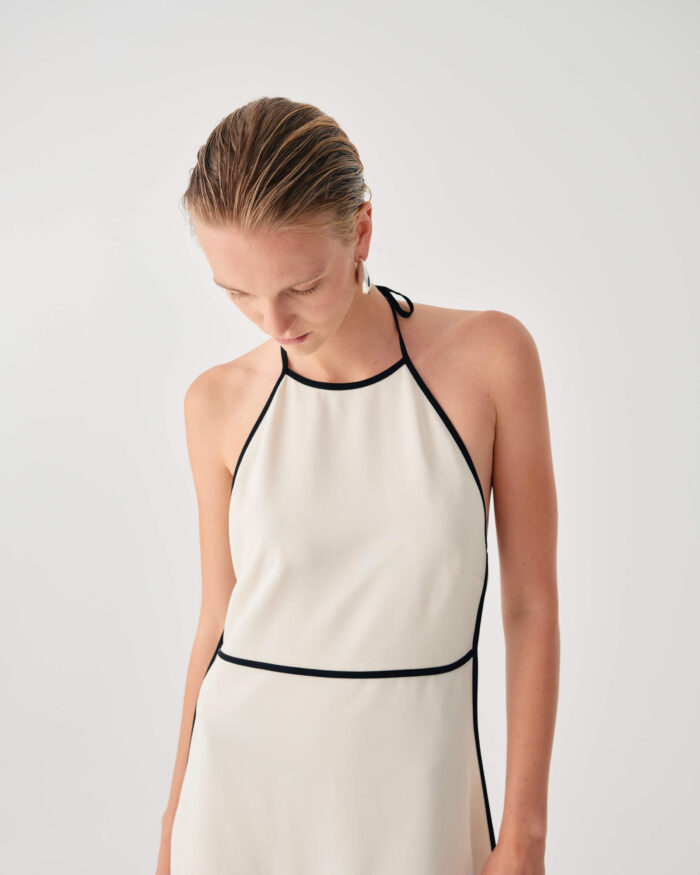 BEATRICE Long dress with contrast piping Cream - Image 2