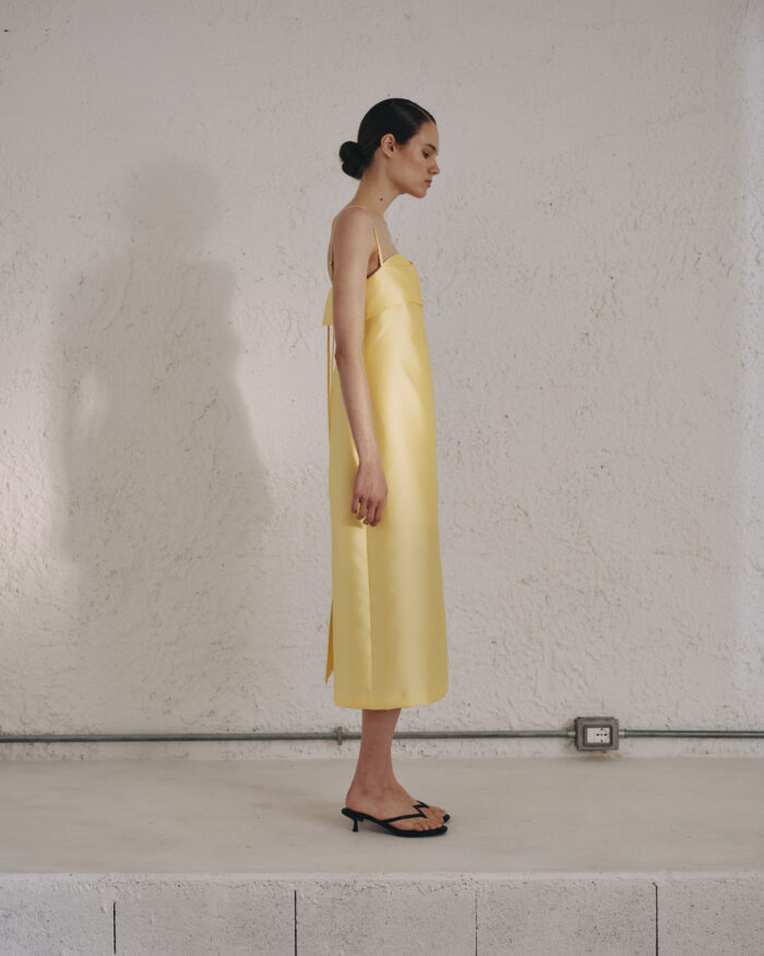 BEATRICE Midi duchesse dress with strap Yellow - Image 2