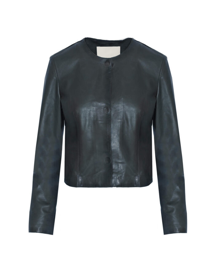 BEATRICE Short leather jacket Blue - Image 3