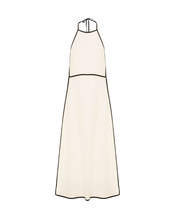BEATRICE Long dress with contrast piping Cream - Image 5