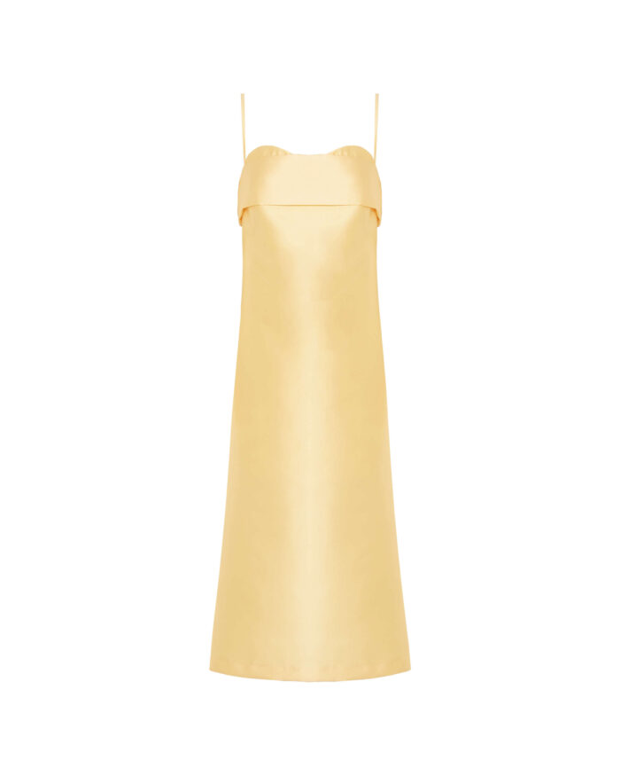 BEATRICE Midi duchesse dress with strap Yellow - Image 3