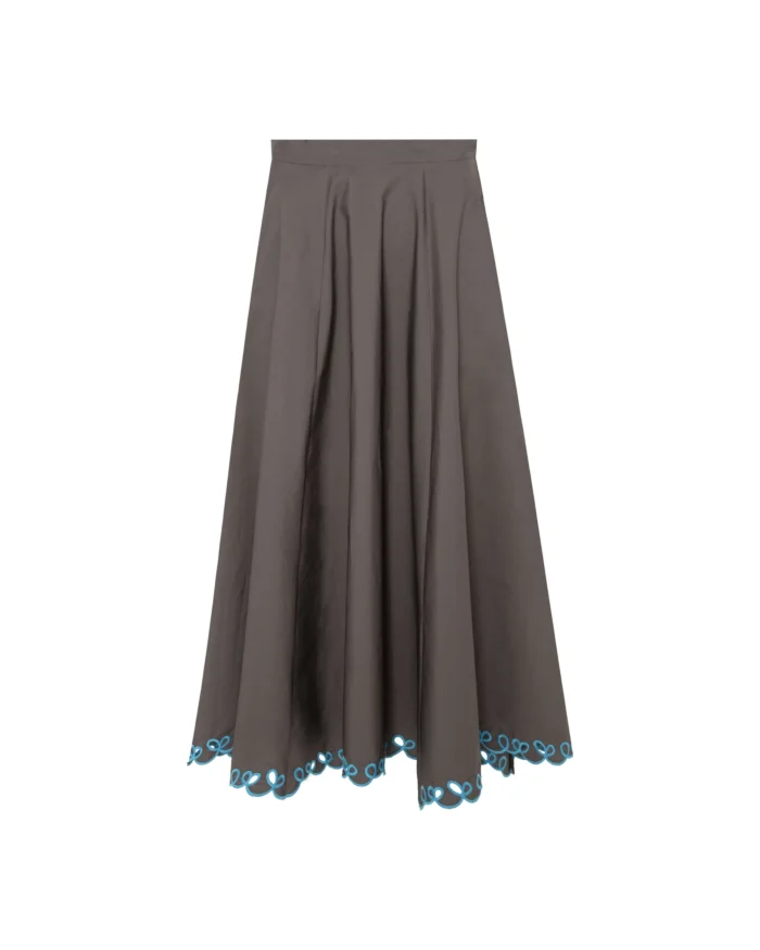 BEATRICE Long skirt with embroider Grey - Image 4