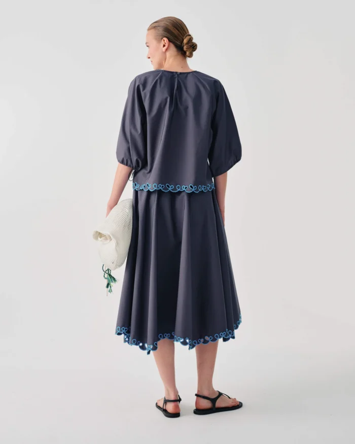 BEATRICE Long skirt with embroider Grey - Image 3