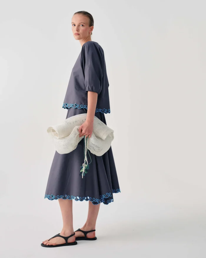 BEATRICE Long skirt with embroider Grey - Image 2