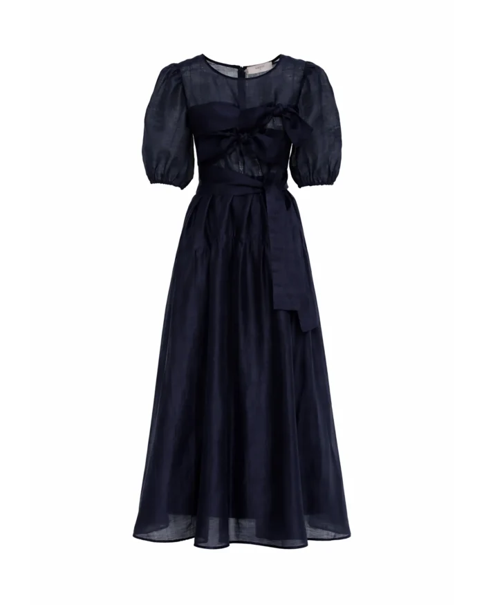 BEATRICE Midi organza dress with bow Blue - Image 5