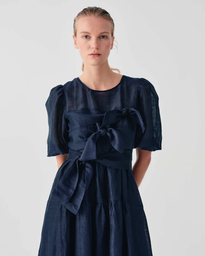 BEATRICE Midi organza dress with bow Blue - Image 2