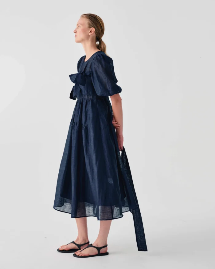 BEATRICE Midi organza dress with bow Blue - Image 3