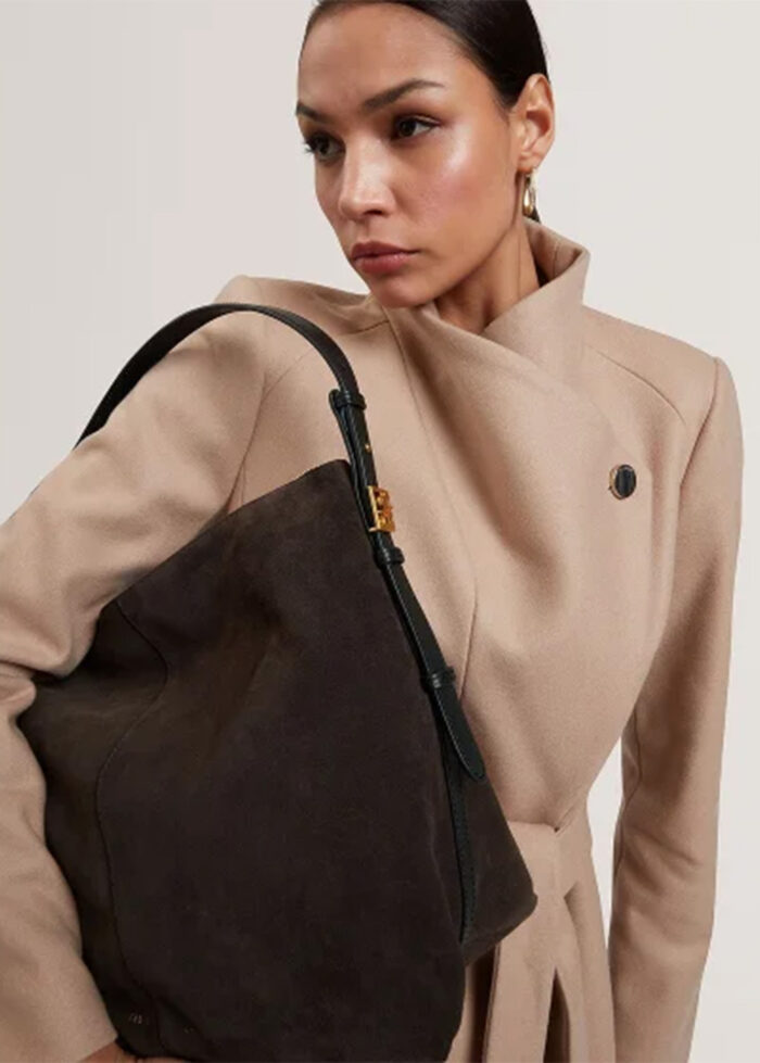 TED BAKER TB Script Detail Slouchy Suede Bag Brown - Image 5