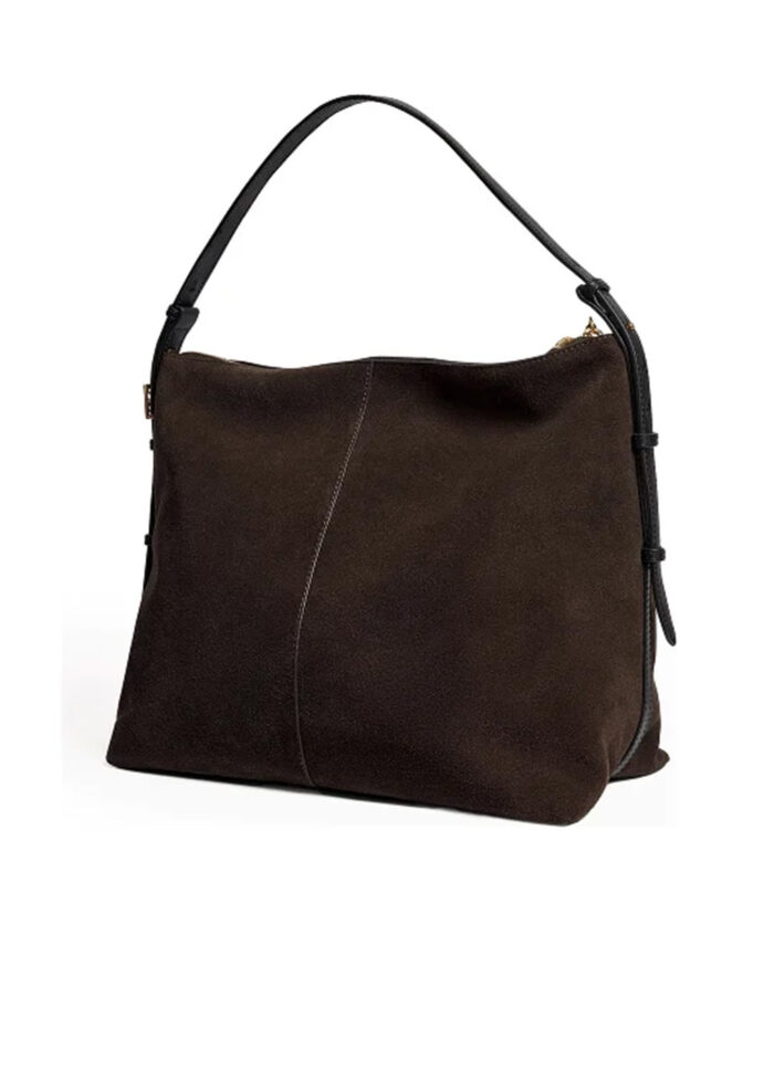 TED BAKER TB Script Detail Slouchy Suede Bag Brown - Image 3