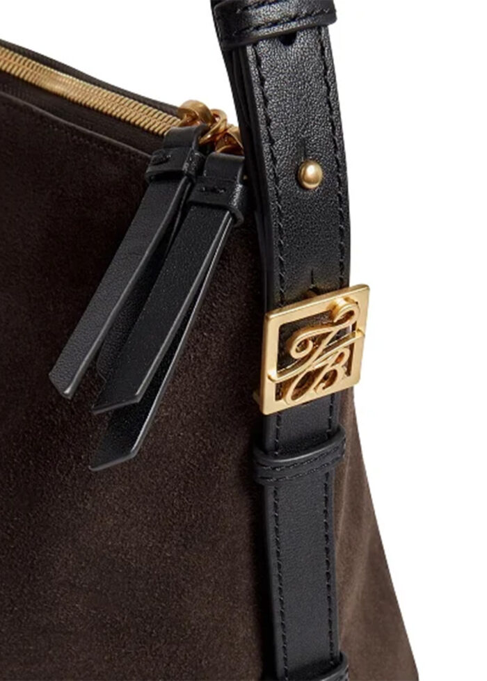 TED BAKER TB Script Detail Slouchy Suede Bag Brown - Image 2