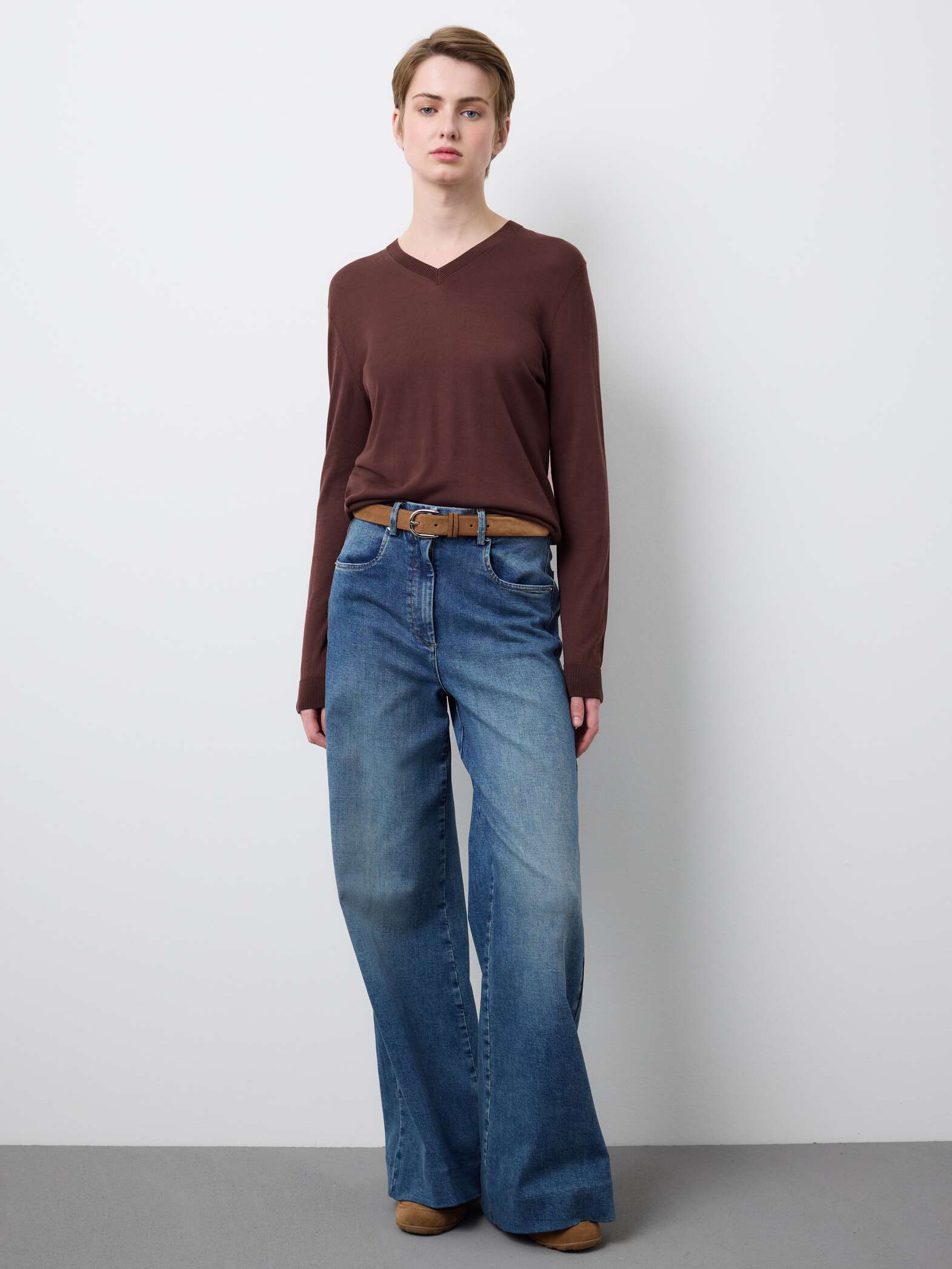 003569189_SL STEFANEL Stretch cotton wide leg trousers Blue - Image 1