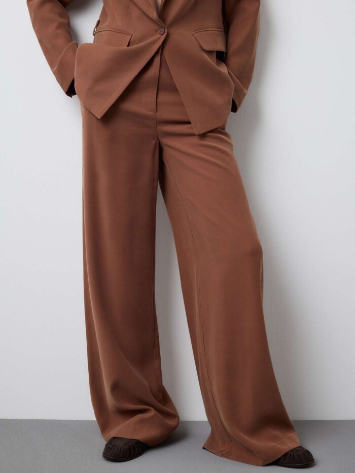 STEFANEL Regular fit viscose blend trousers Brown - Image 2