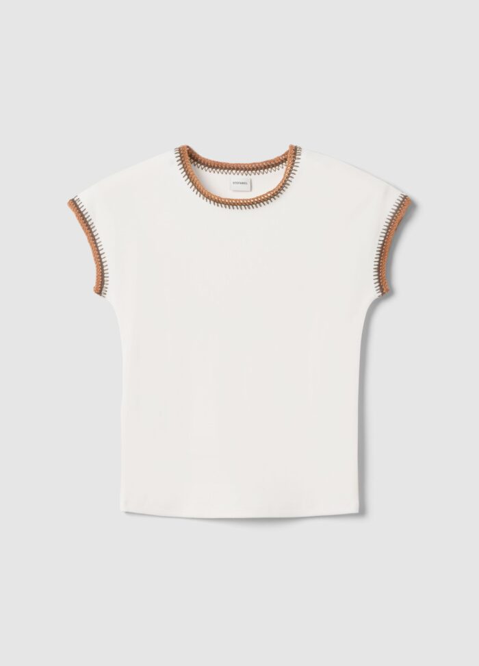 STEFANEL Regular fit viscose blend sleeveless T-shirt with seams Beige - Image 6