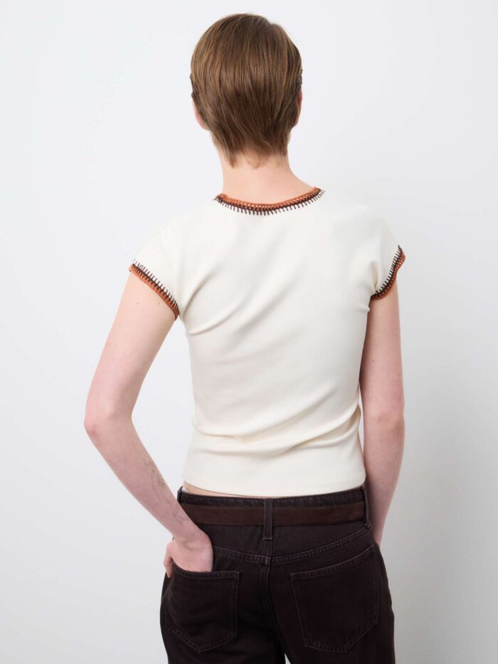 STEFANEL Regular fit viscose blend sleeveless T-shirt with seams Beige - Image 4