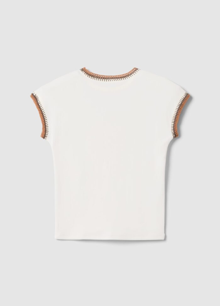 STEFANEL Regular fit viscose blend sleeveless T-shirt with seams Beige - Image 5