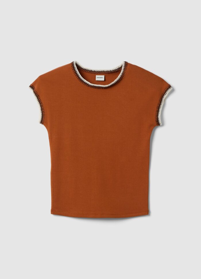 STEFANEL Regular fit viscose blend sleeveless T-shirt with stitching Brown - Image 6
