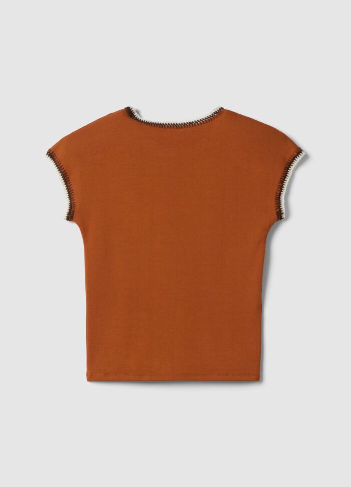 STEFANEL Regular fit viscose blend sleeveless T-shirt with stitching Brown - Image 7