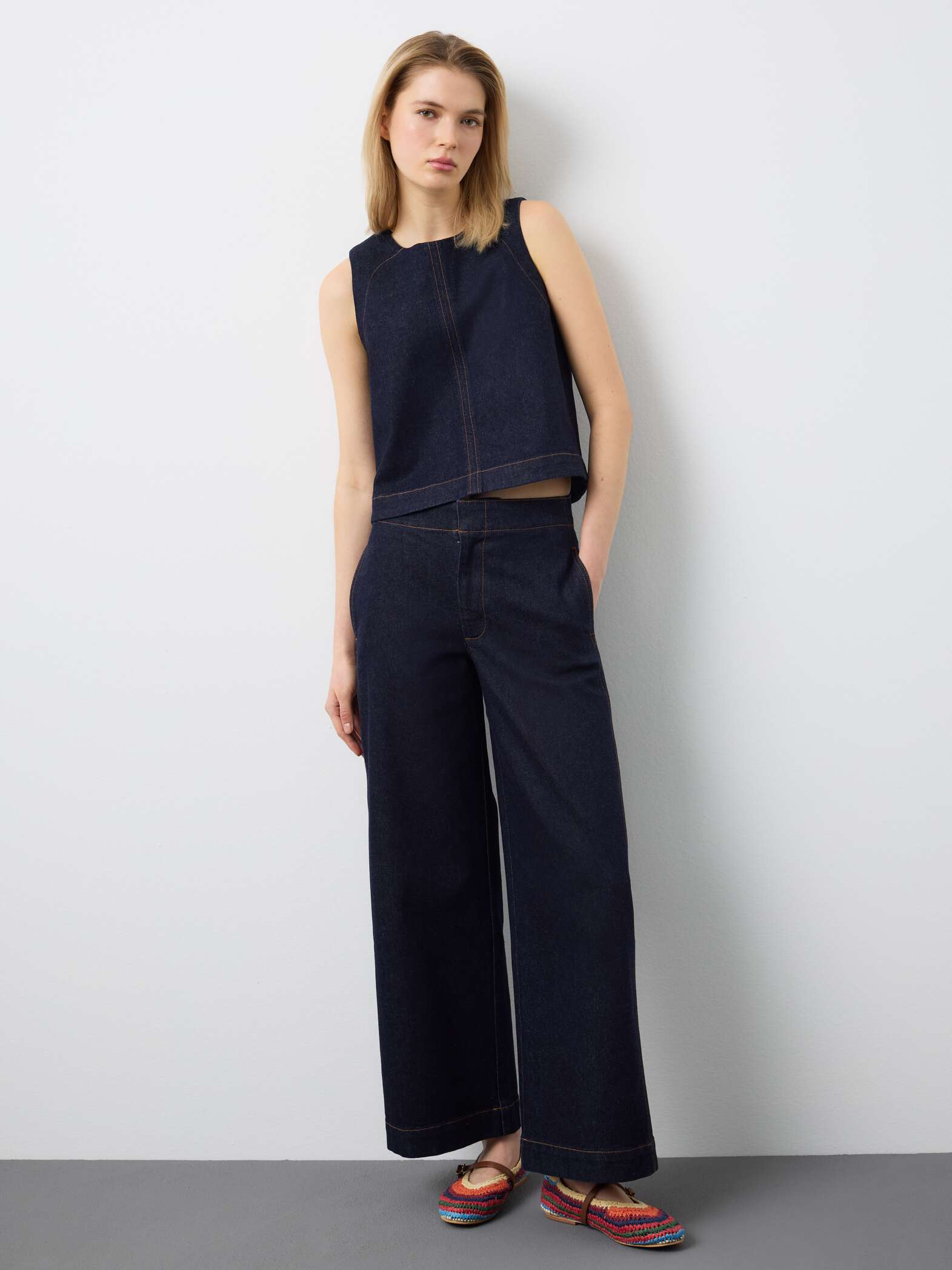 003570003_SL STEFANEL Stretch Cotton straight fit trousers denim Blue - Image 1