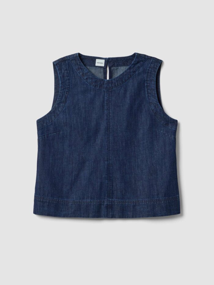 STEFANEL Regular fit cotton blend sleeveless shirt Blue - Image 6