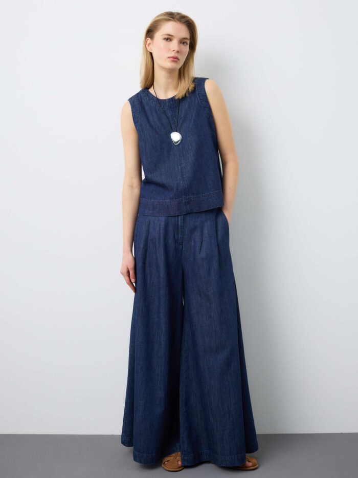 STEFANEL Regular fit cotton blend sleeveless shirt Blue - Image 3