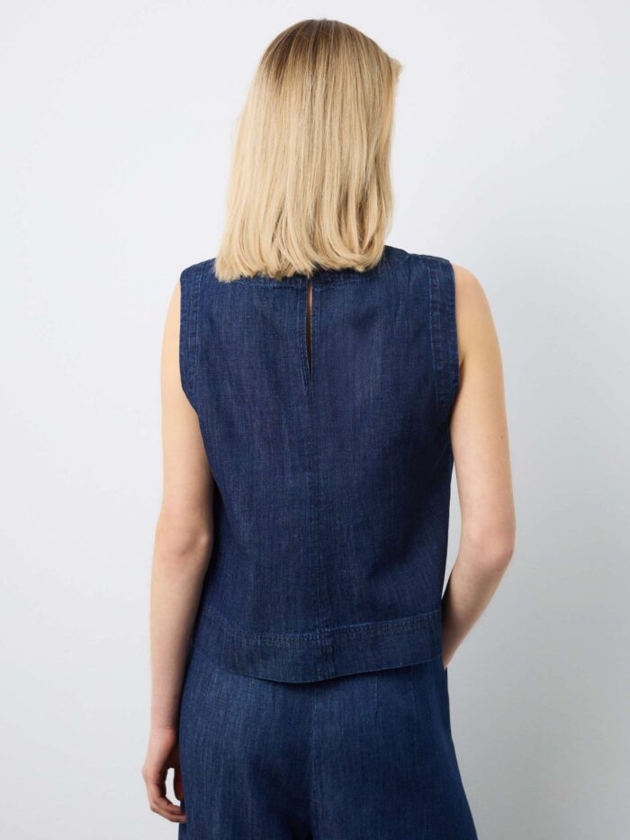 STEFANEL Regular fit cotton blend sleeveless shirt Blue - Image 5