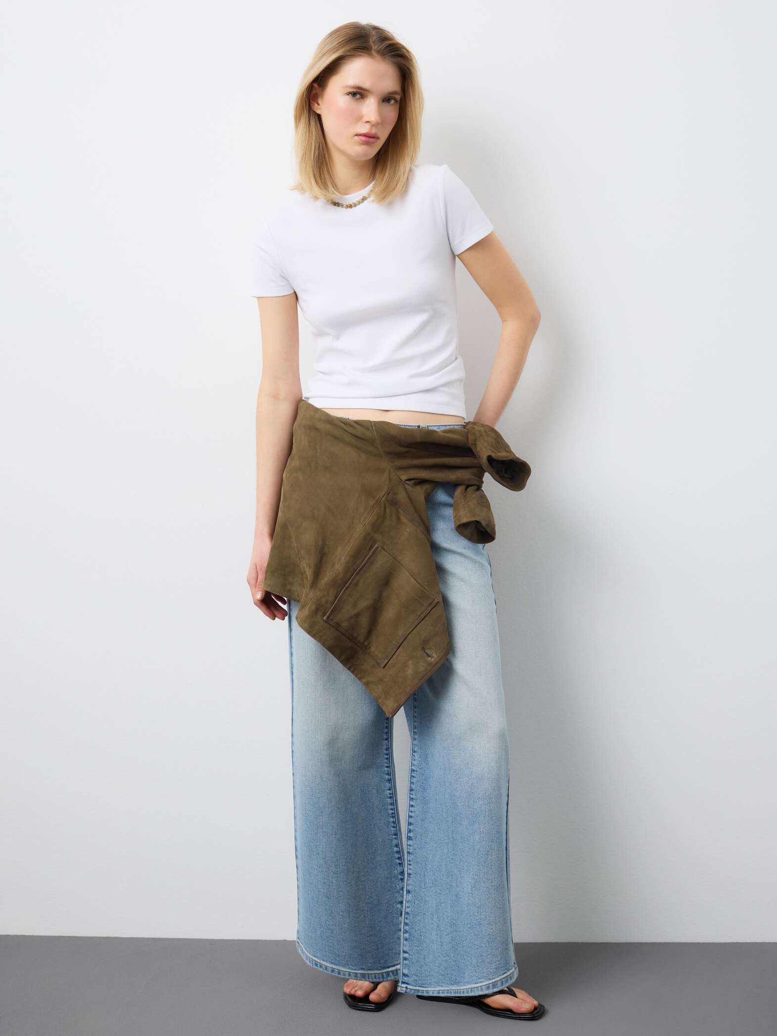 003570392_SL STEFANEL Stretch Cotton Denim Wide Leg Light Blue Jeans - Image 1