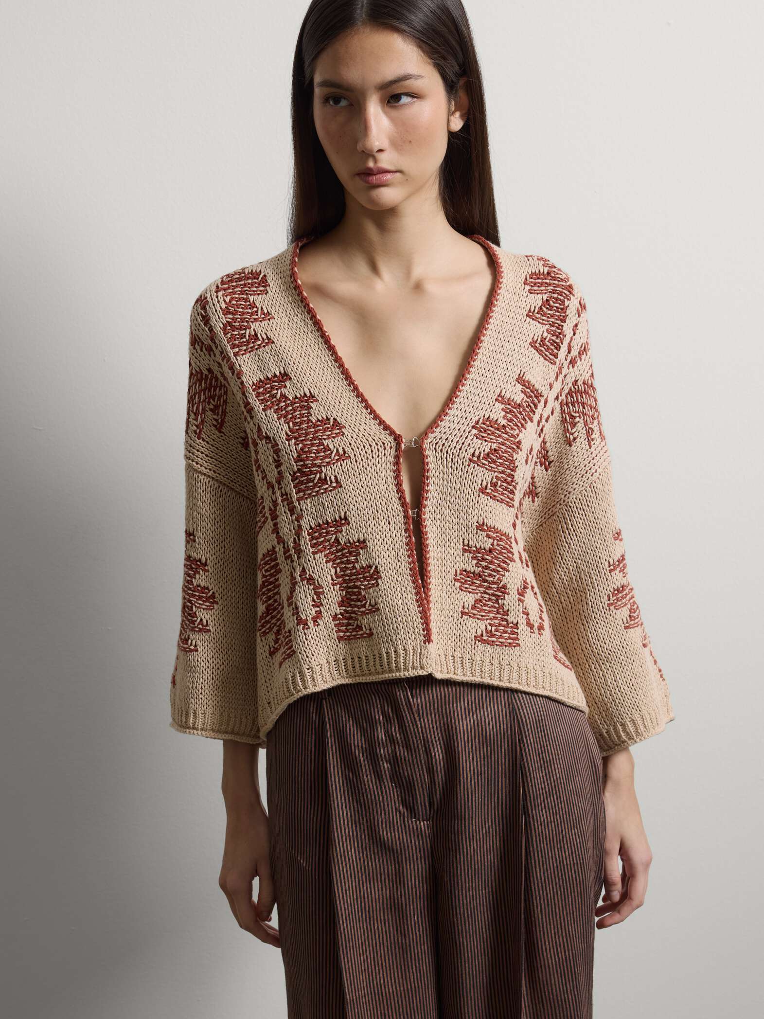 003570470_SF STEFANEL Regular fit deep V pure cotton cardigan Multicolor - Image 1