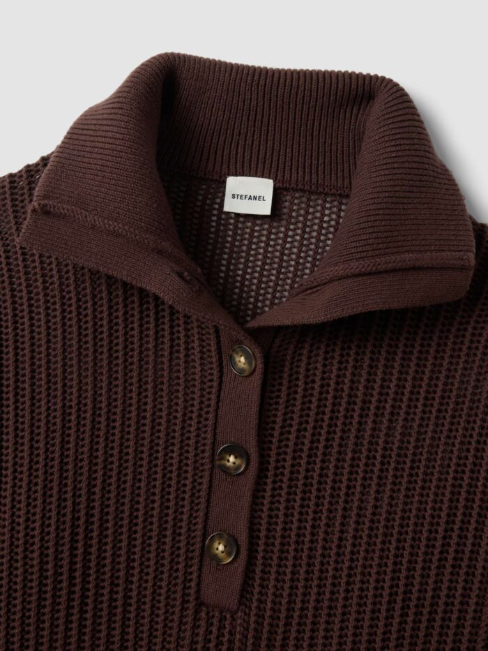 STEFANEL Regular fit pure cotton sweater with mesh texture Brown - Image 4