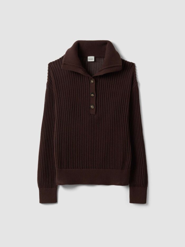 STEFANEL Regular fit pure cotton sweater with mesh texture Brown - Image 6