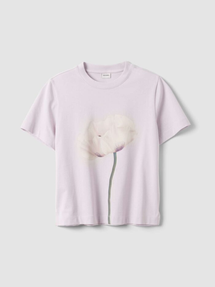 STEFANEL Regular fit crew neck cotton T-shirt with floral design Pastel Pink - Image 6