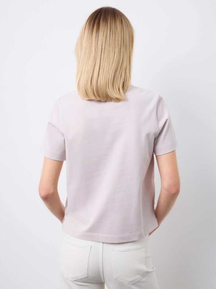 STEFANEL Regular fit crew neck cotton T-shirt with floral design Pastel Pink - Image 4