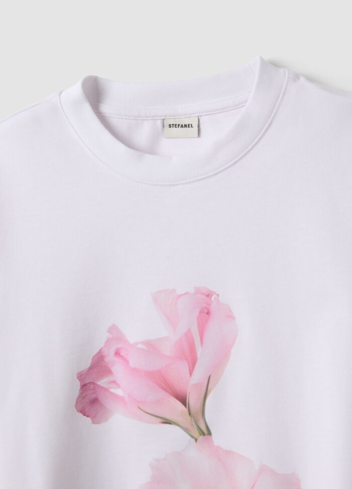 STEFANEL regular-fit pure cotton crew neck T-shirt with flowers White - Image 3