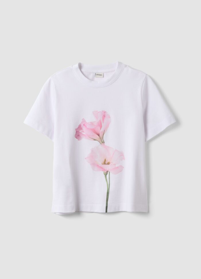 STEFANEL regular-fit pure cotton crew neck T-shirt with flowers White - Image 6