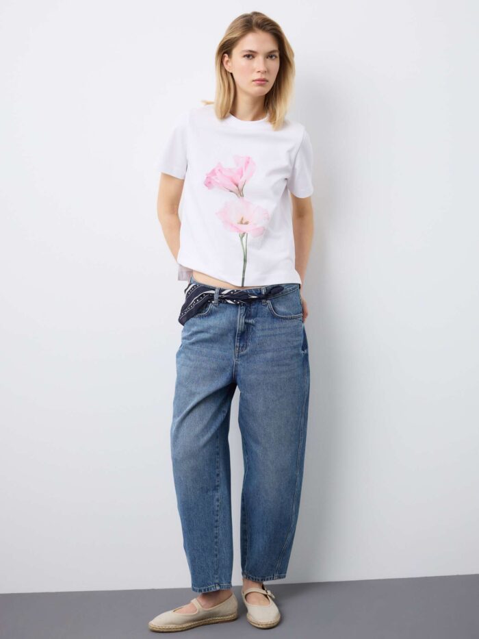 STEFANEL regular-fit pure cotton crew neck T-shirt with flowers White - Image 4