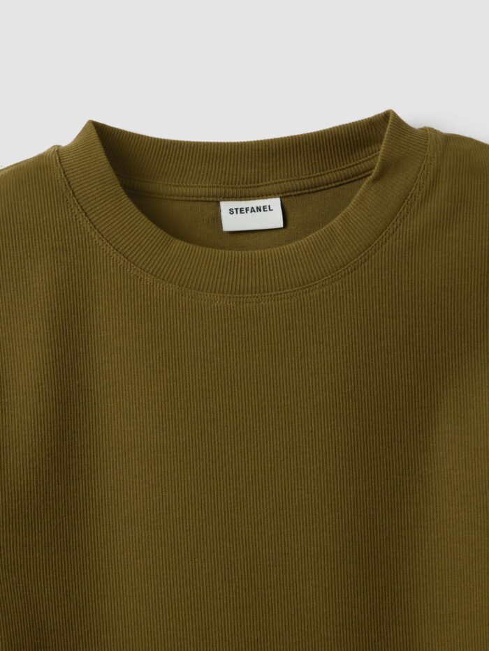 STEFANEL Short-sleeve fitted t-shirt in stretch cotton, Khaki - Image 5