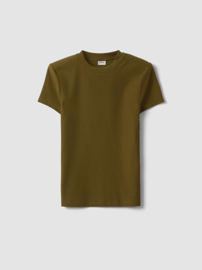STEFANEL Short-sleeve fitted t-shirt in stretch cotton, Khaki - Image 6