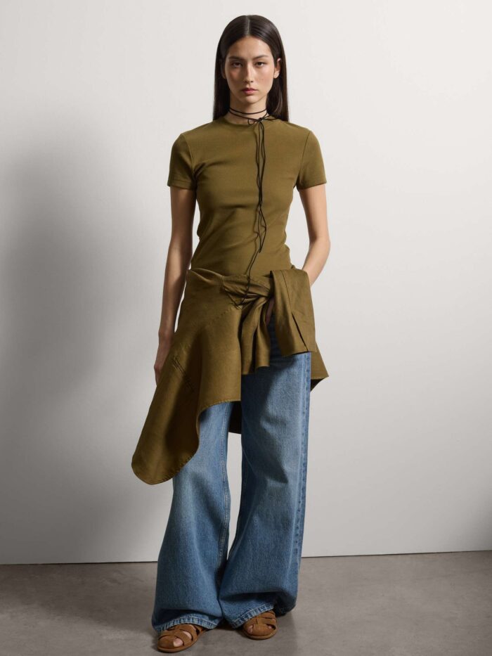 STEFANEL Short-sleeve fitted t-shirt in stretch cotton, Khaki - Image 3