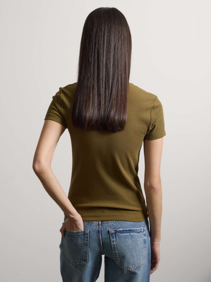STEFANEL Short-sleeve fitted t-shirt in stretch cotton, Khaki - Image 4