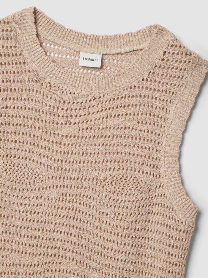 STEFANEL Regular-fit viscose blend tank top with mesh texture Beige - Image 4
