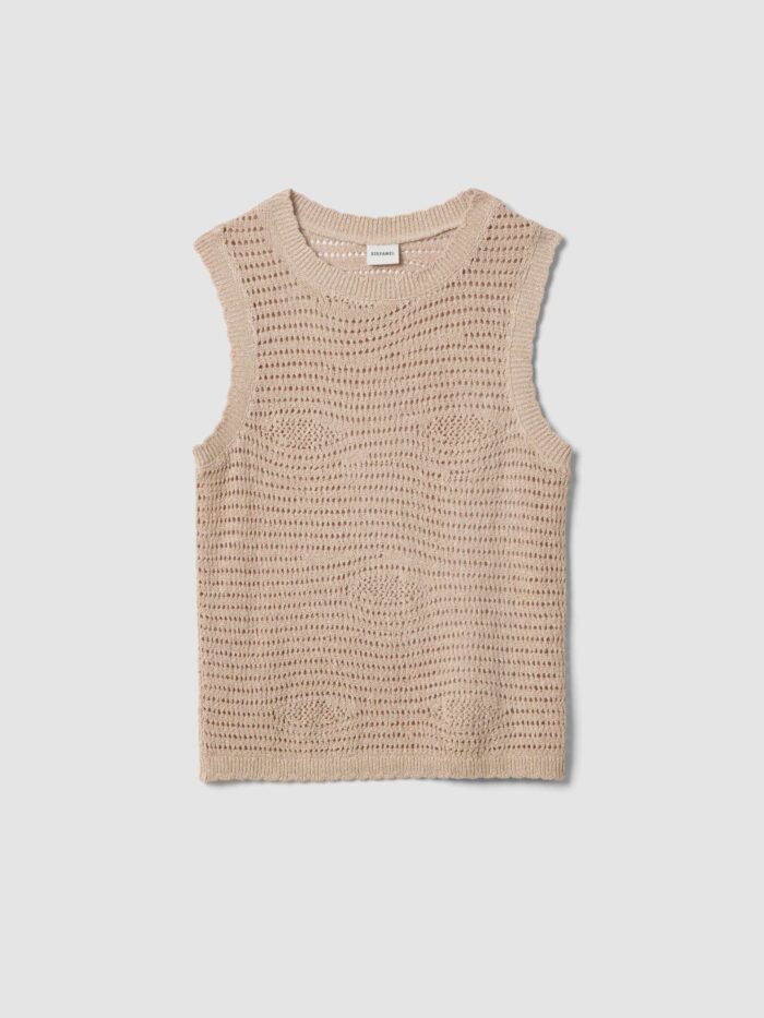 STEFANEL Regular-fit viscose blend tank top with mesh texture Beige - Image 5